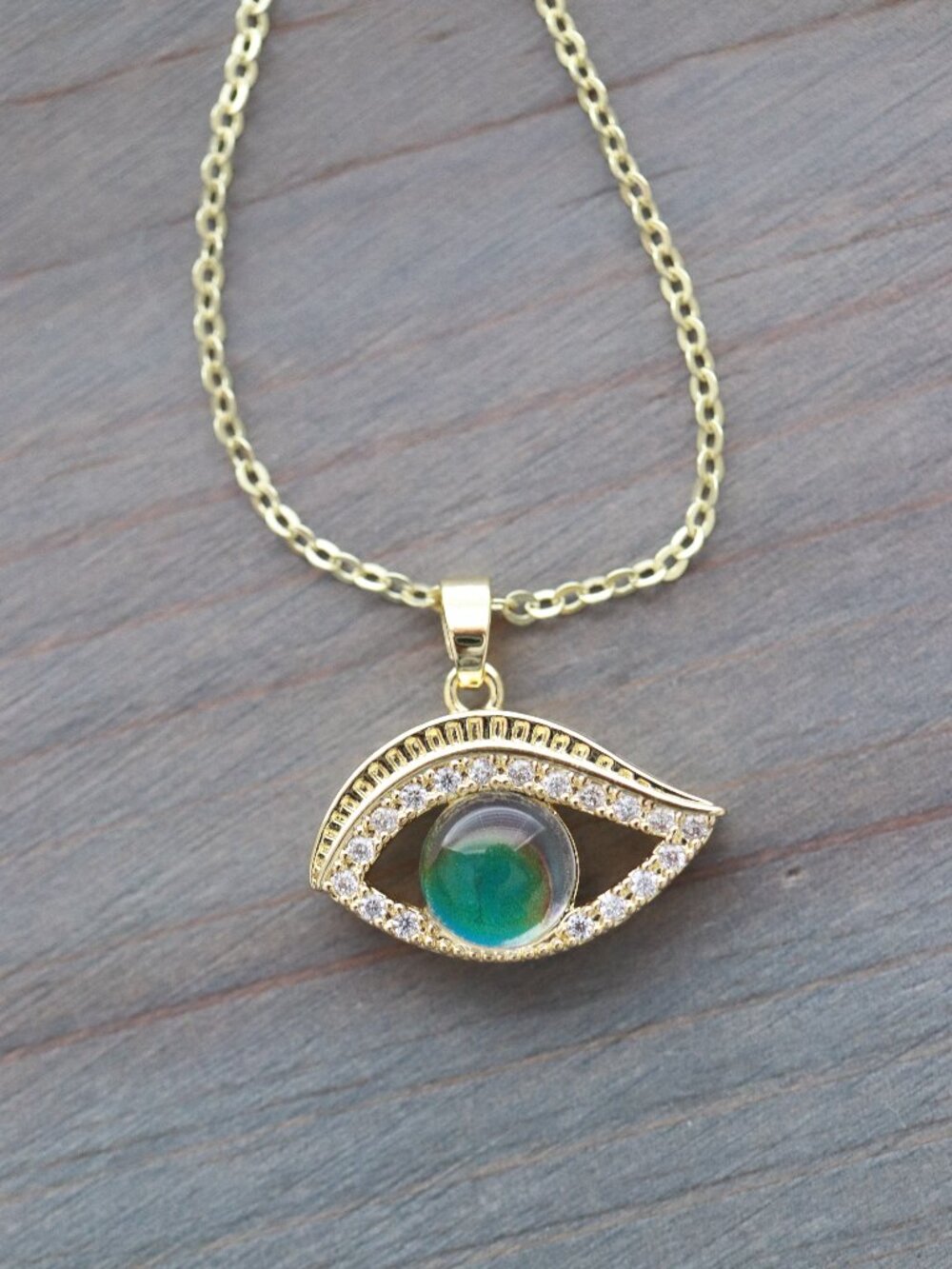 Evil Eye with CZ Diamond Pendant Necklace 18k Gold Plated Stainless Steel